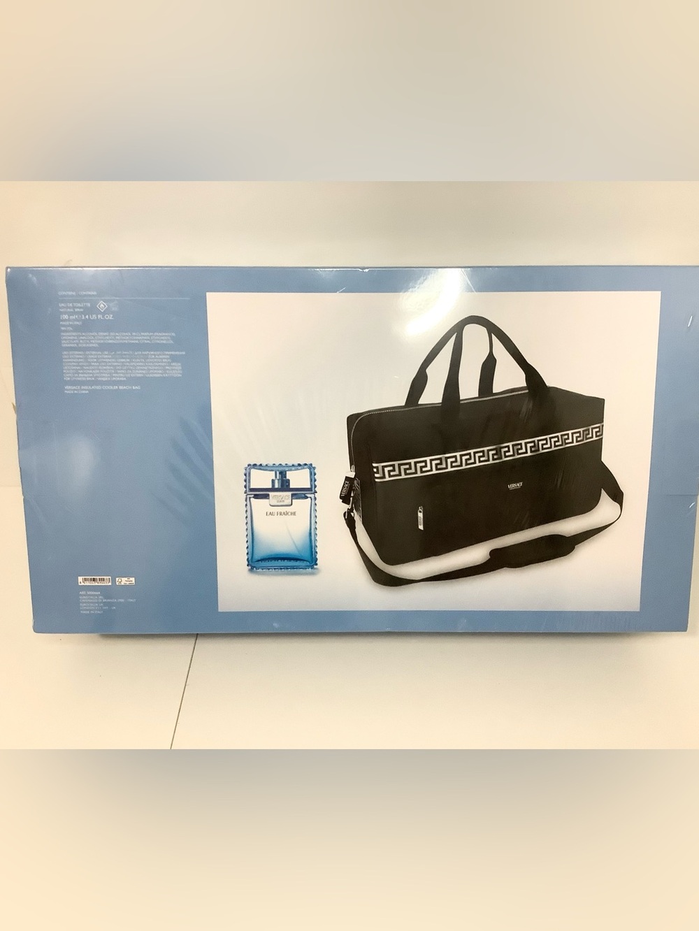 NEW Versace Eau De Toilette & Black Insulated Cooler Gym Duffle Bag Greek Trim